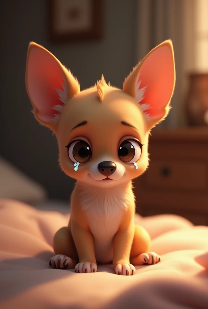 A small dog, Chihuahua, shivering because he can't sleep Tears Animated