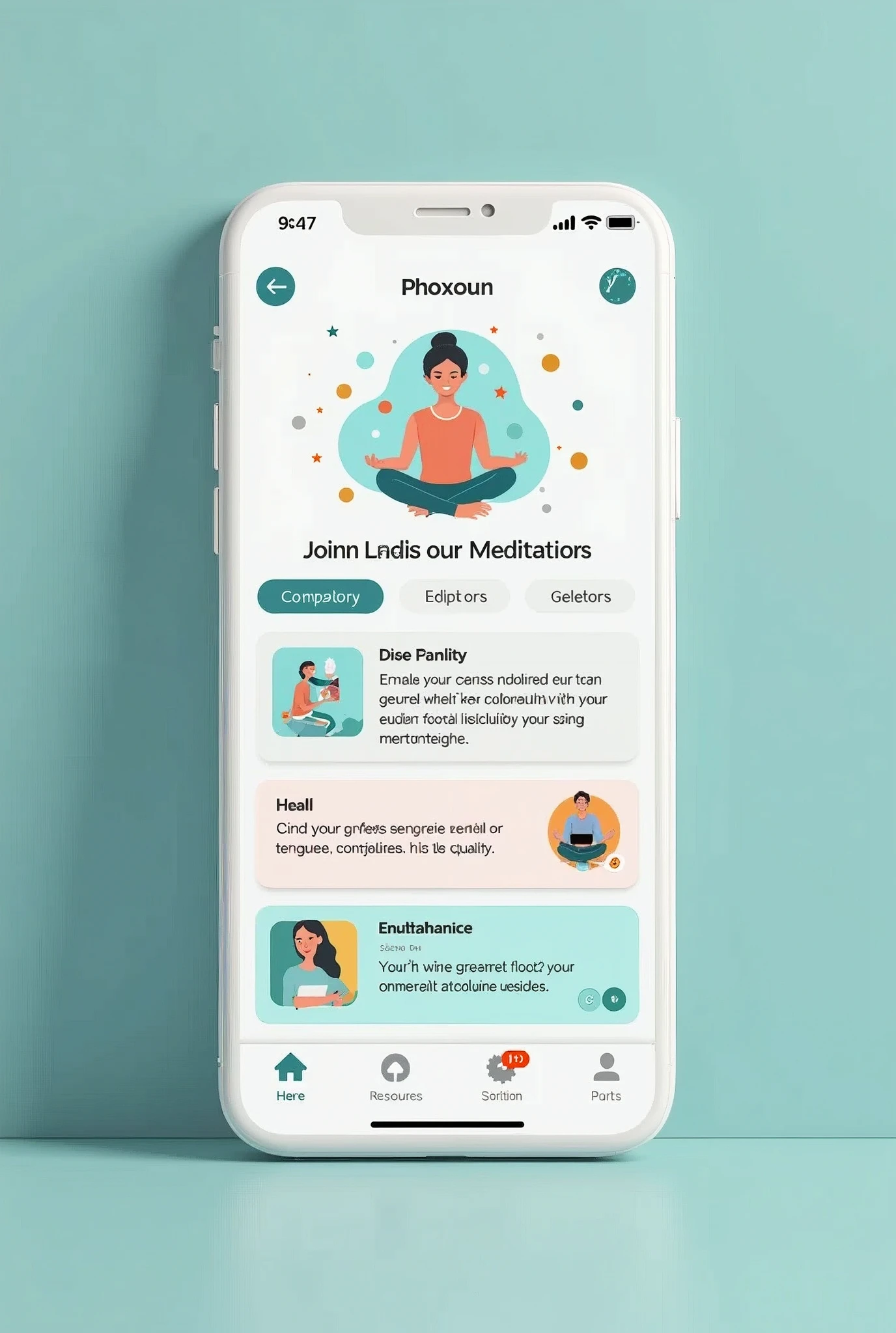 App prototype . Title: "Mental Health Platform for University Students" Functionalities: meditation tools, online chat, and educational resources.