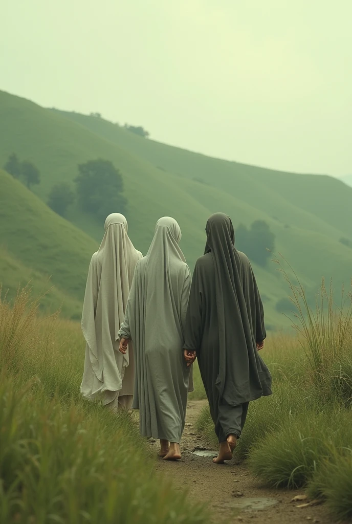 women wearing hijab walking barefoot