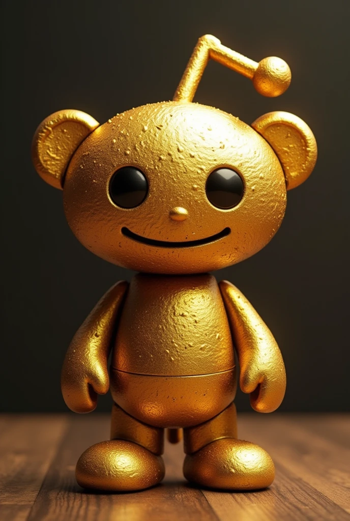 The reddit character with its animated logo but with a gold texture