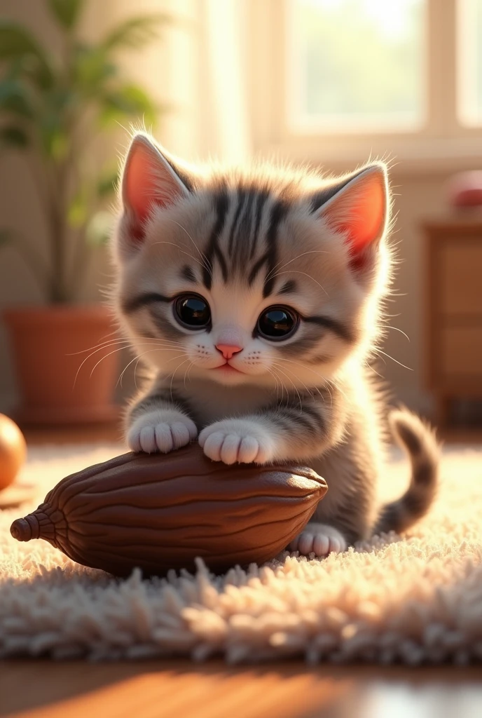 A mewing eating a carob