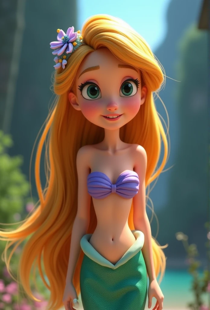 Little Mermaid Cartoon Character Blonde Animated Character, stylized character, animation style rendering, 3d stylized, Arnold Maya rendering, Stylized 3D rendering, toon render screenshot, 3d character, 3d character, Stylized 3D rendering, 3D character rendering, cartoon character, Personagem de close up, character posing,  (Pixar-style) (master part:1.2) (bokeh) (best qualityer) (skin detailed) (detailed texture) (8k) (Argilla) (cinematic lighting) (sharp focus
