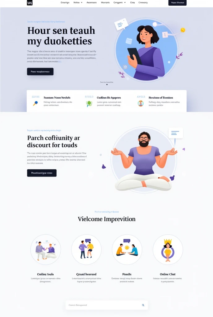 page web . that has: Title: "Mental Health Platform for University Students" Functionalities: meditation tools, online chat, and educational resources.