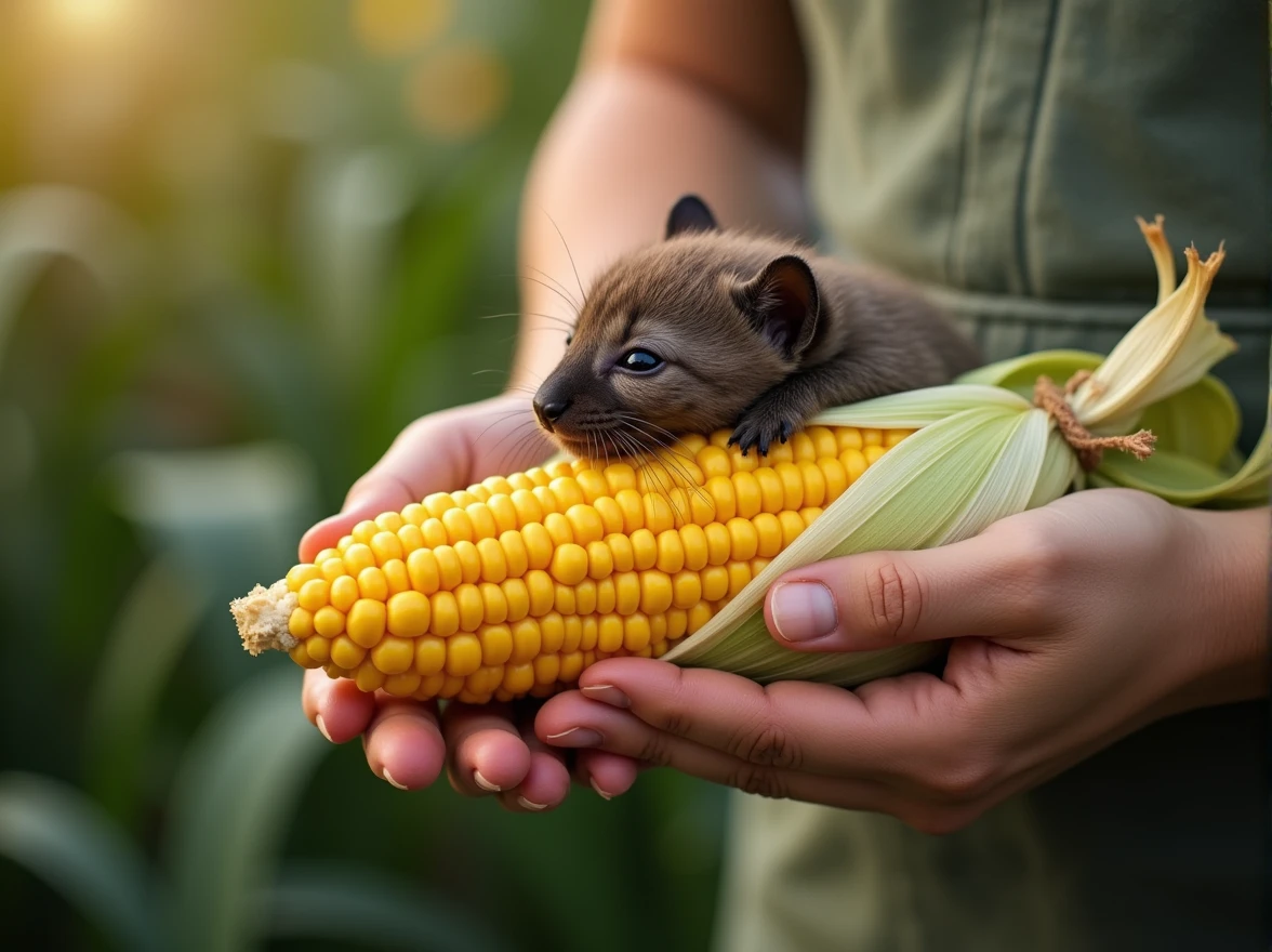 kit holding a corn