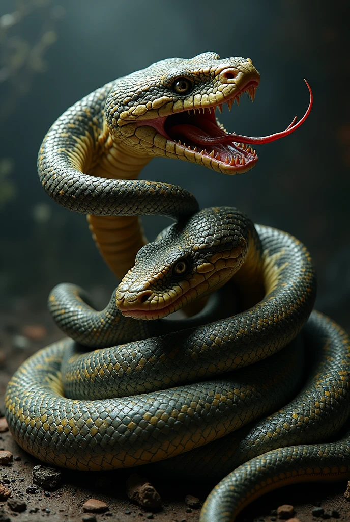 Create an image of Lula and Bolsonaro as two snakes devouring each other 