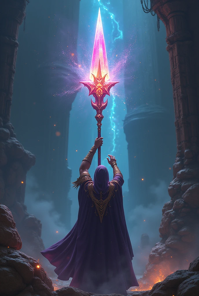 A long spear with a tip made of rainbow crystals that concentrate and disperse magic dust.