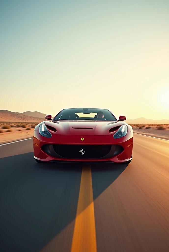 a ferrari car driving on a deserted road