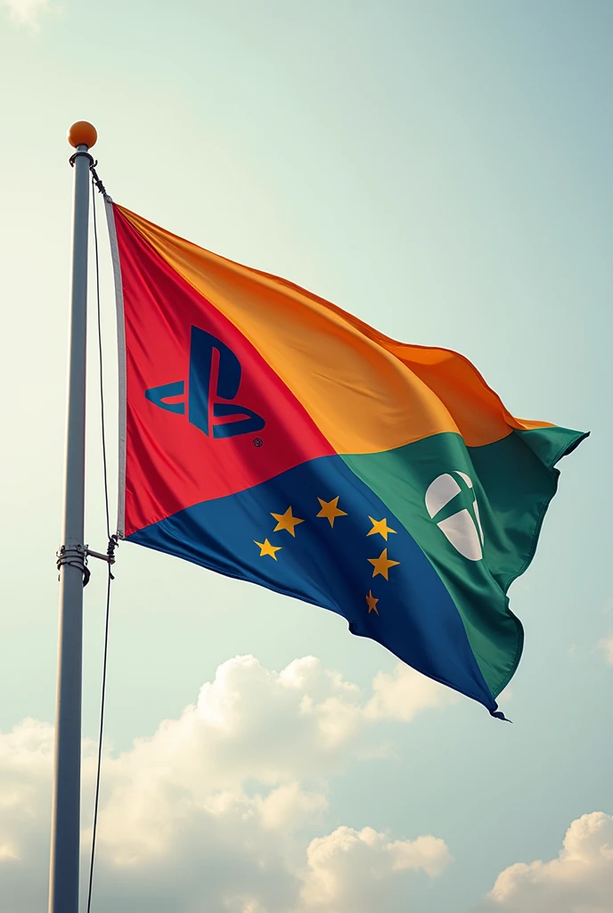 Video game flag with Nintendo colors, Playstation, Xbox y PC