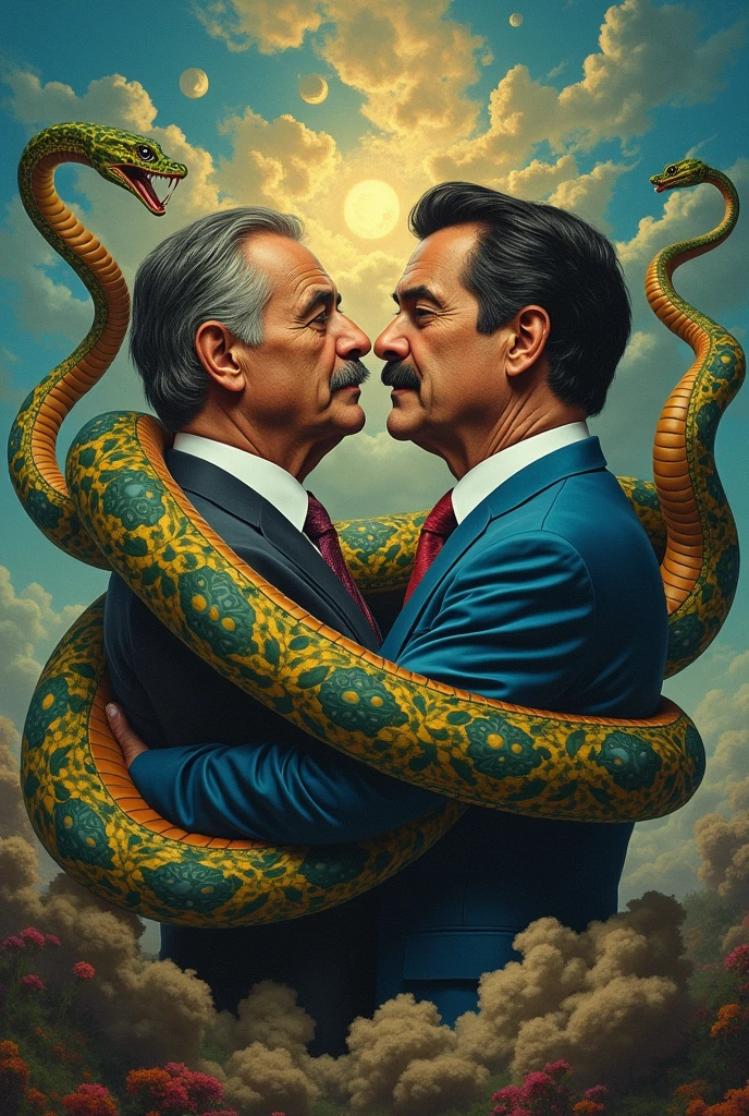 Create image of Lula and Bolsonaro in Ouroboros