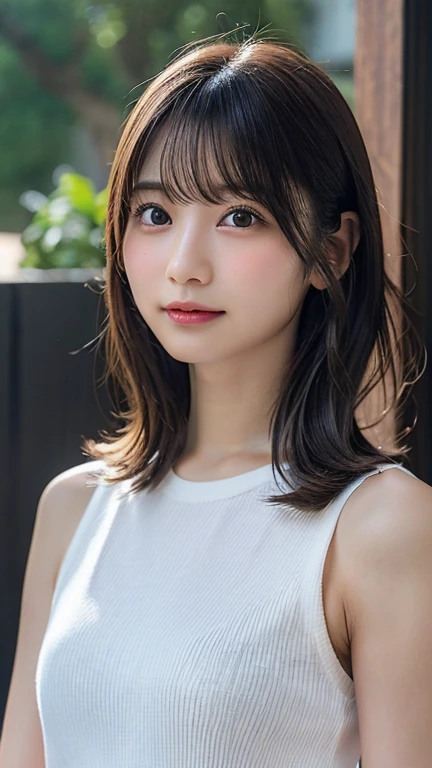 Highly detailed, photorealistic portrait of a young woman in her 20s。face:
Outline of an inverted triangle、Sharp jaw:1.8、Thin eyebrows、知的なface立ち
大きな目と高い鼻
目:
Brown eyes、A hairstyle with subtle highlights and gentle glowing eyes:
Medium Length、The bangs are cut diagonally and the hair color is dark brown.:
Light Skin Tone、Smooth and healthy looking skin:
calm and gentle smile