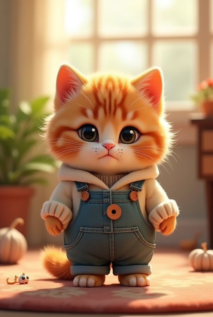 Cute fat kitten wearing clothes Standing