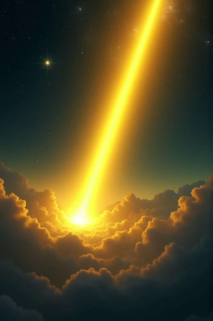 Night sky a yellow ray and bright star