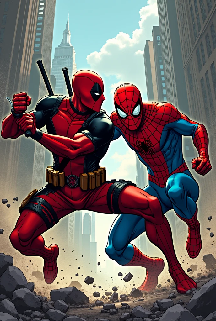 Marvel comic panel, Deadpool y Spiderman 