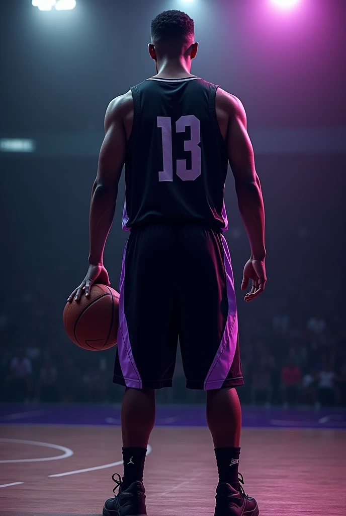 Basketball shirt and shorts design with black and purple colors