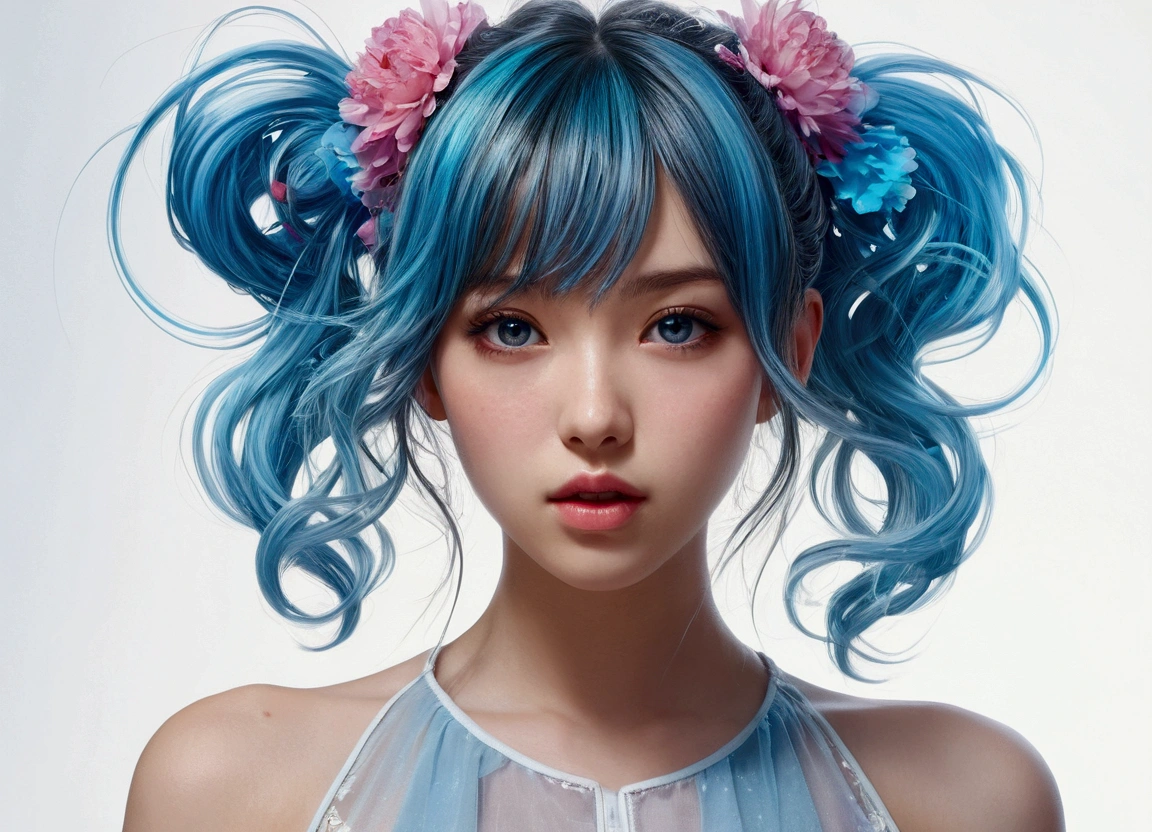 (masterpiece), (best quality), (ultra detailed),(disheveled hair),(illustration), (1girl), (Fashionable clothing), standing, Fashion model, looking at viewer, alice model٫(simple background),beautiful detailed eyes, delicate beautiful face, Floating,(high saturation),(colorful splashes),colorful bubble,(shining), focus on face, ponytail, kamisato ayaka, light blue hair, bangs, hair ring, floating flowers, floating hairs, (shining), best lighting, best shadow,sexy body٫ (hot body)