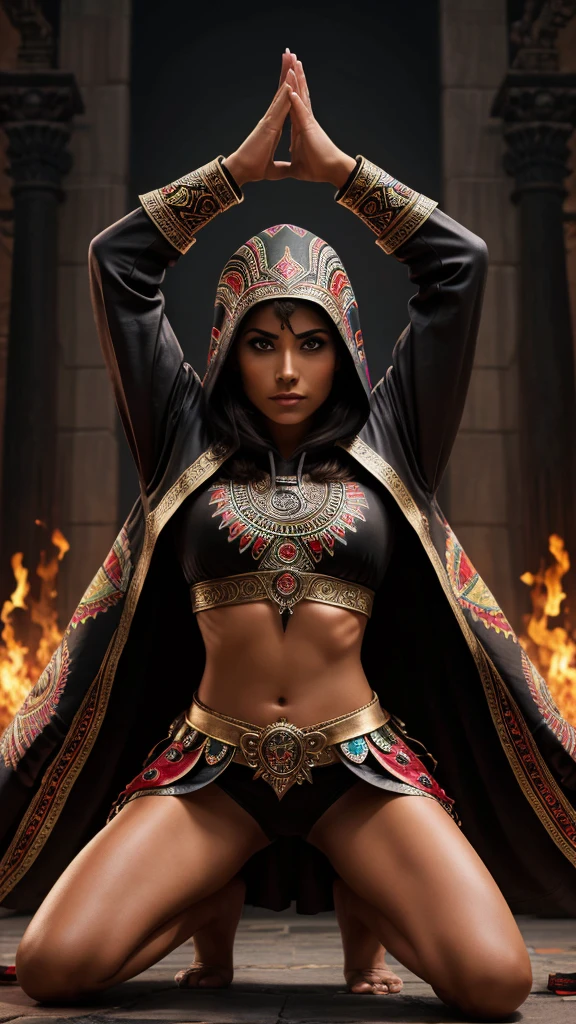 Beautiful Aztec goddess of death Aztec Beautiful In battle pose With hood and cape