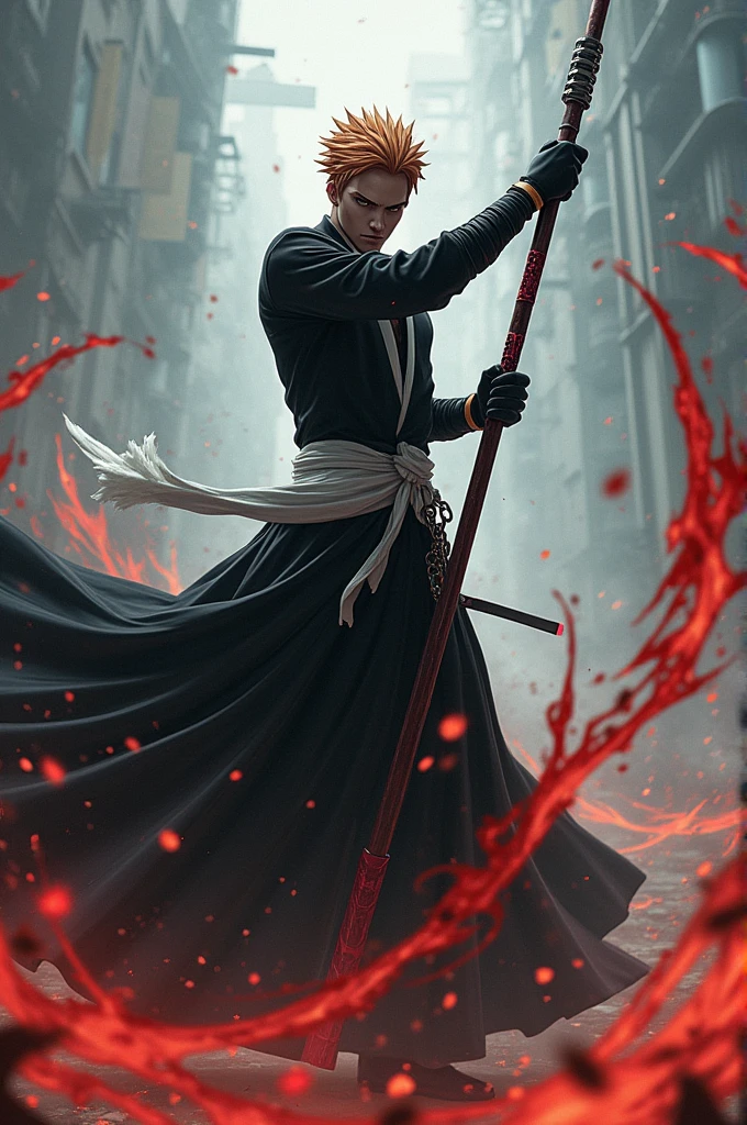 A Bleach character who uses a spear with a blade on both sides and can separate and use chains like the Blades of Chaos. 