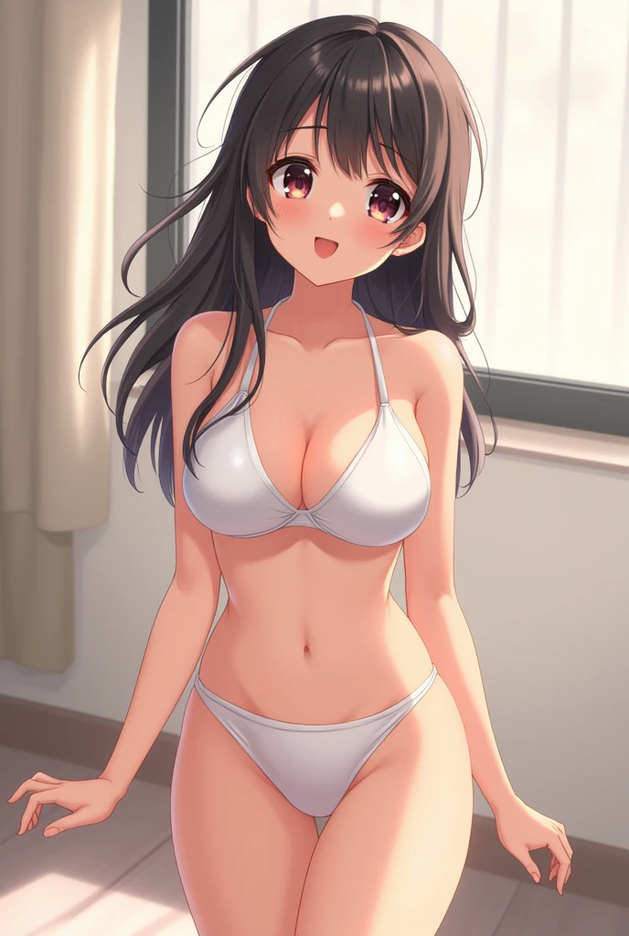 Anime girl standing,smilling, big boob,perfectbody,cute,hot,cum on face,white panties,cute panties,nud,see though,very hot,thights gap,transparent panties,wet