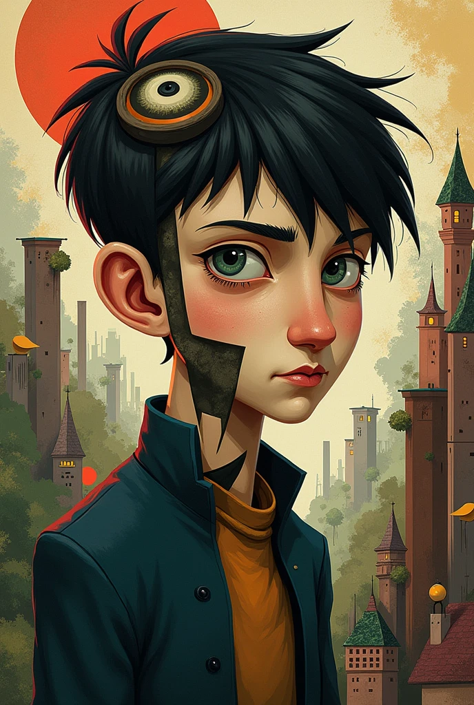 A cubist art of the character Wirt from the cartoon The Secret Over the Garden Wall 