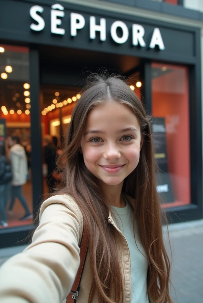 A girl taking a selfie in front of Sephora