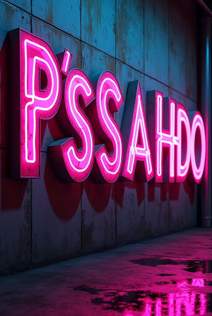 The word P'SSAHDO written as graffiti in neon colors 3d