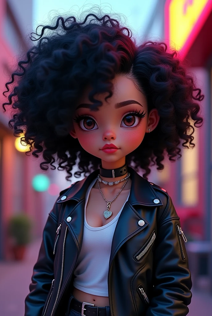 E-girl de cabelo black Power cacheado,  de 1.59 tall and cute