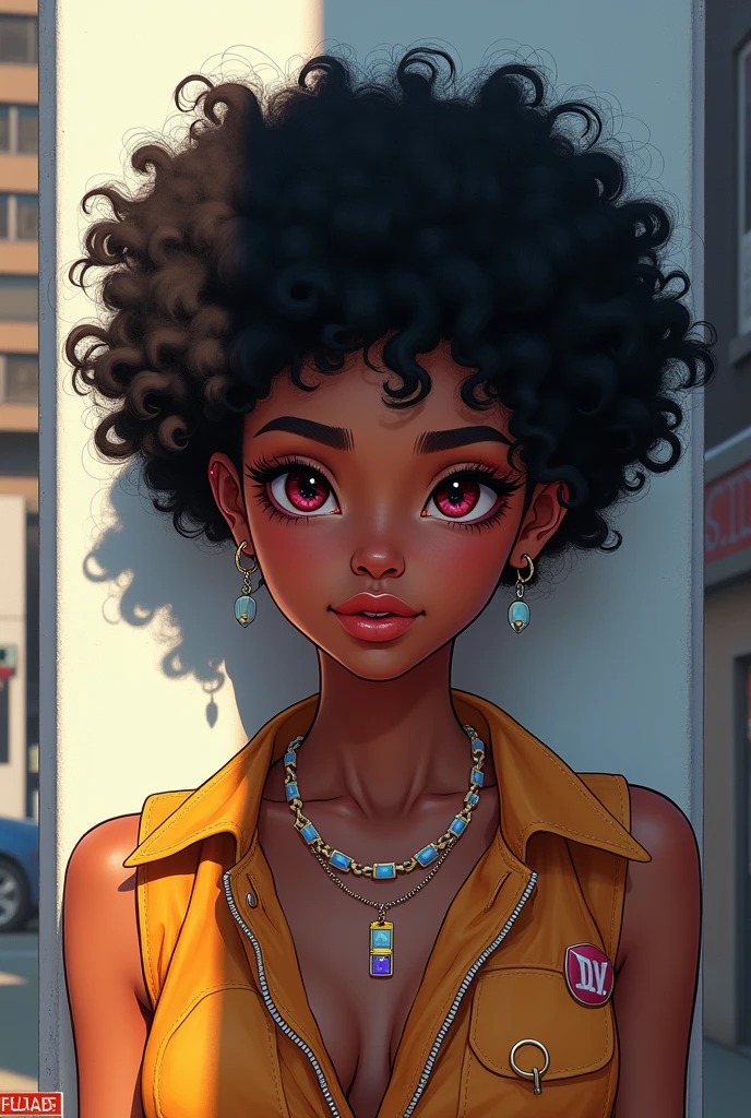 E-girl de cabelo black Power cacheado curto