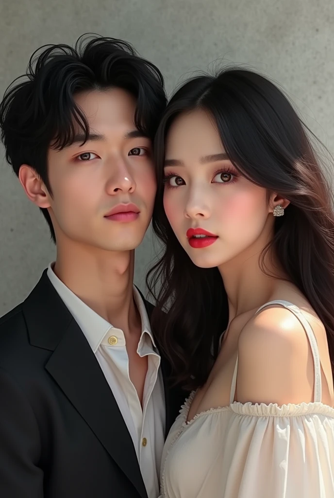 Make Jeon Jungkook with a black haired girl, with brown eyes and white skin
