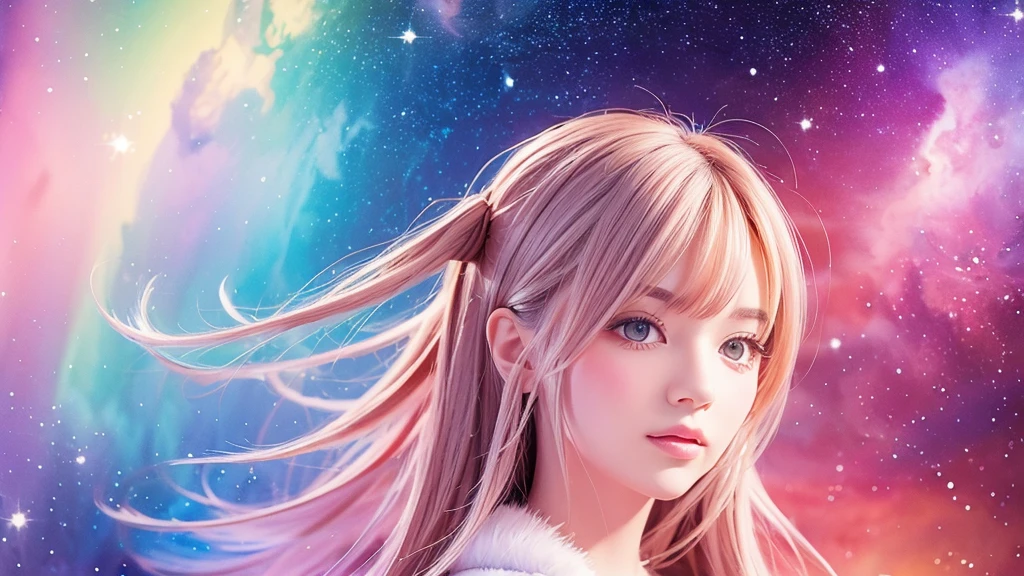 Portraiture (Strass) In space, Colors of the universe, Magnificent watercolor style, (Look to the side:1.1), Furry, (alone:1.1),