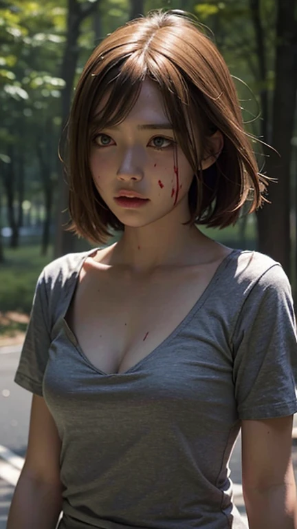 Silent Hill Girl, One Girl, alone, have, dress, Cleavage, Short sleeve, Faceless female, Blood, monster Girl, Faceless, Middle school students, Blood on clothes, can'I can not stand it, Horror \(theme\), Background Complex, learn more.