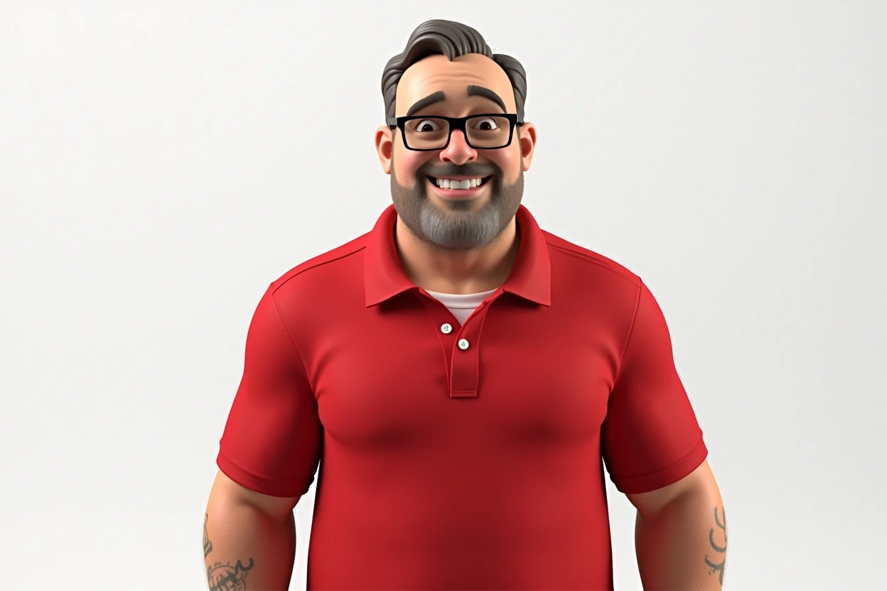 Cartoon character of a man in black glasses and blue shirt, an animated character, stylized character, animation style rendering, 3d stylized, Arnold Maya rendering, Stylized 3D rendering, toon render screenshot, 3d character, 3d character, Stylized 3D rendering, 3D character rendering, cartoon character, Personagem de close up, character posing, (Pixar-style) (master part:1.2) (bokeh) (best qualityer) (skin detailed) (detailed texture) (8k) (Argilla) (cinematic lighting) (sharp focus，Sit down and lift your upper body