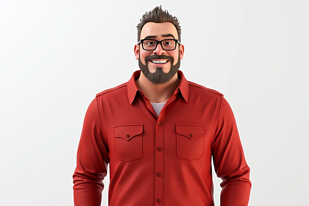Cartoon character of a man in black glasses and blue shirt, an animated character, stylized character, animation style rendering, 3d stylized, Arnold Maya rendering, Stylized 3D rendering, toon render screenshot, 3d character, 3d character, Stylized 3D rendering, 3D character rendering, cartoon character, Personagem de close up, character posing, (Pixar-style) (master part:1.2) (bokeh) (best qualityer) (skin detailed) (detailed texture) (8k) (Argilla) (cinematic lighting) (sharp focus,Sit down and lift your upper body
