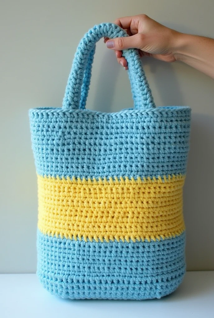 Make a cover for my shopee store in crochet in the blue and yellow palette, in pastel tones, with a smooth bottom. The name of the store is "Crochet Lya"
