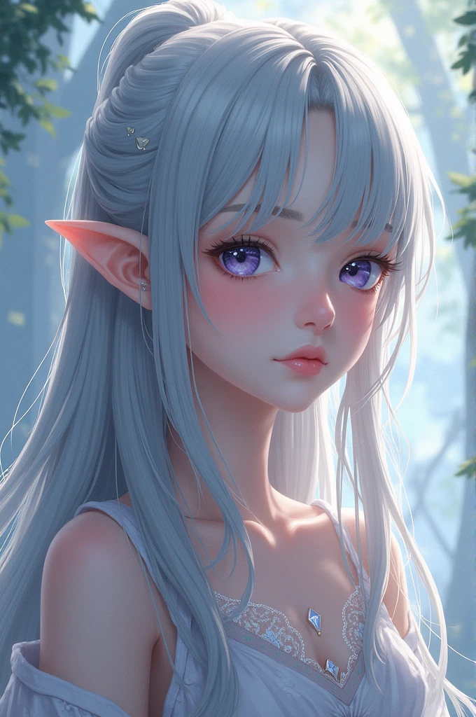 Gray hair elf anime girl