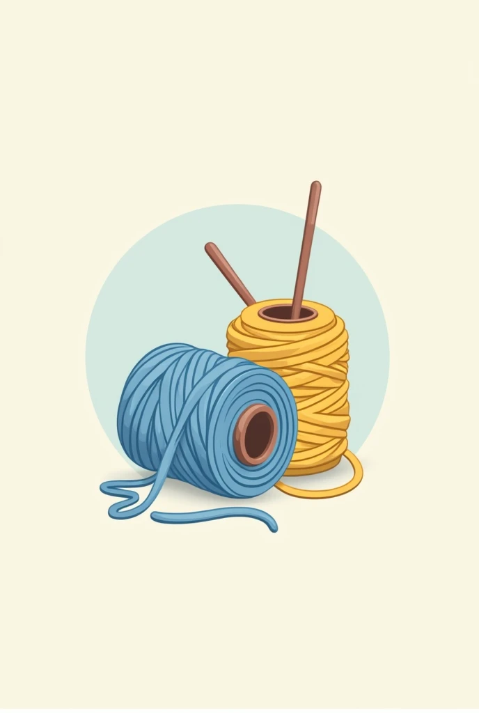 Create a logo design for my crochet store on Shopee, in pastel tones, with a predominance of blue and yellow. Thread and needle in the picture. Minimalist and feminine style