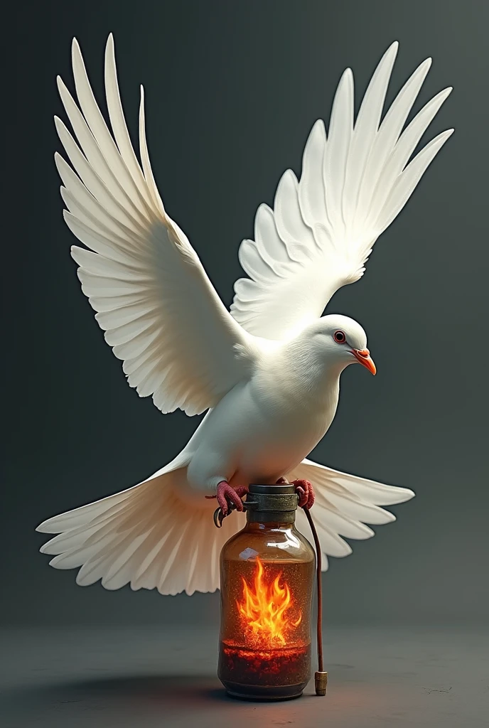 Une colombe qui porte un cocktail Molotov dans ses pattes 