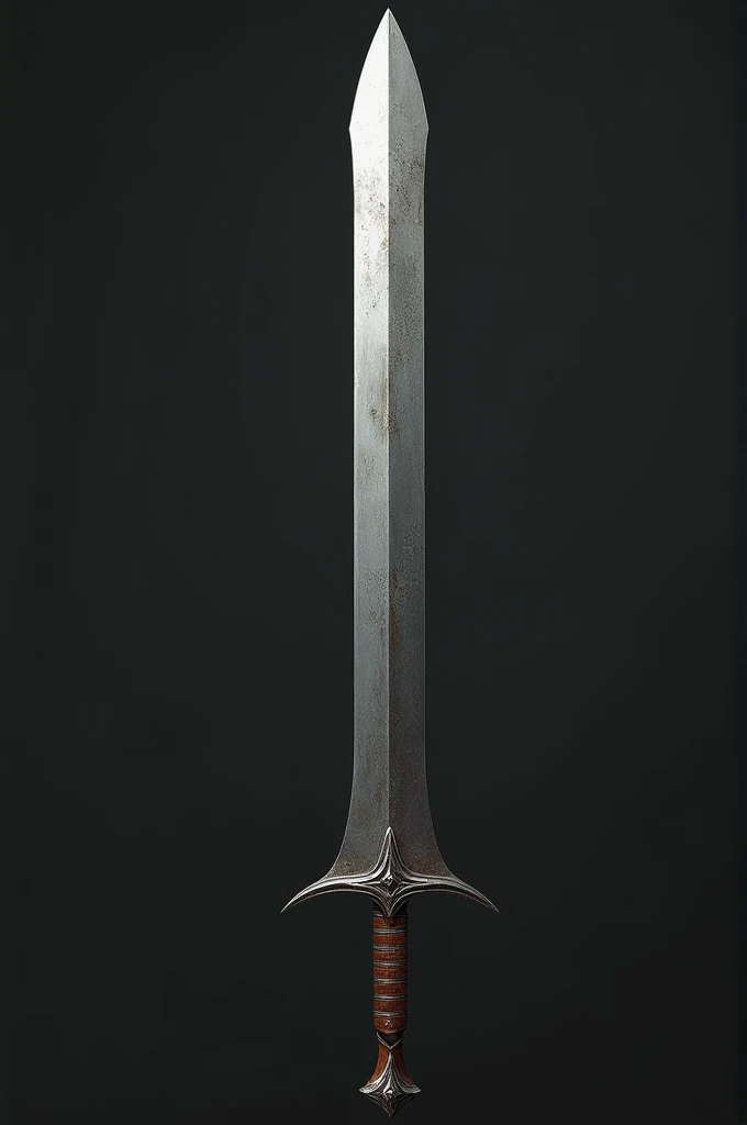 large steel sword with wood and leather handle.