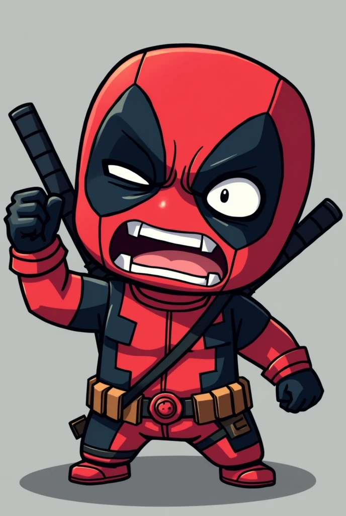 Gif para Twitch, deadpool furious, raising one hand, half body, anime style, chibi style