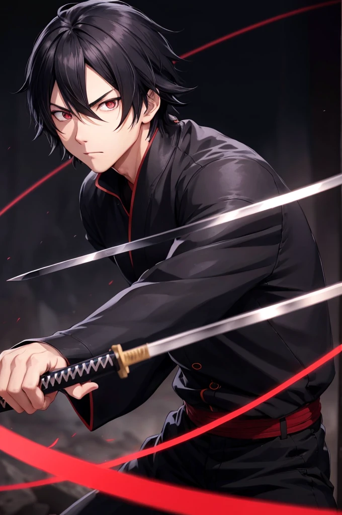 boy 8k, アニメ, The eyes, Bblack hair, katana, might, Cool background