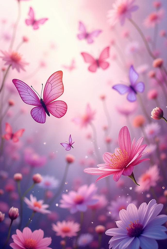 Pink and purple butterfly and flower wallpaper
