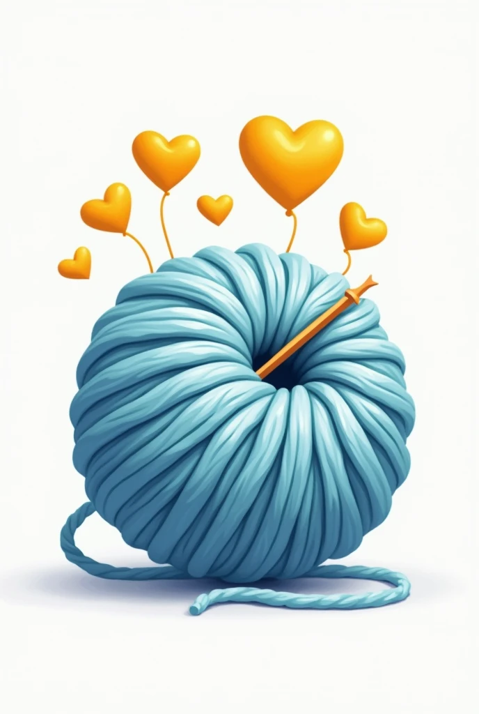 Criar um logotipo para uma loja de crochet, composing a ball of light blue wool and yellow hearts. A thread with a needle. The name of the store is "crochet.Lya"