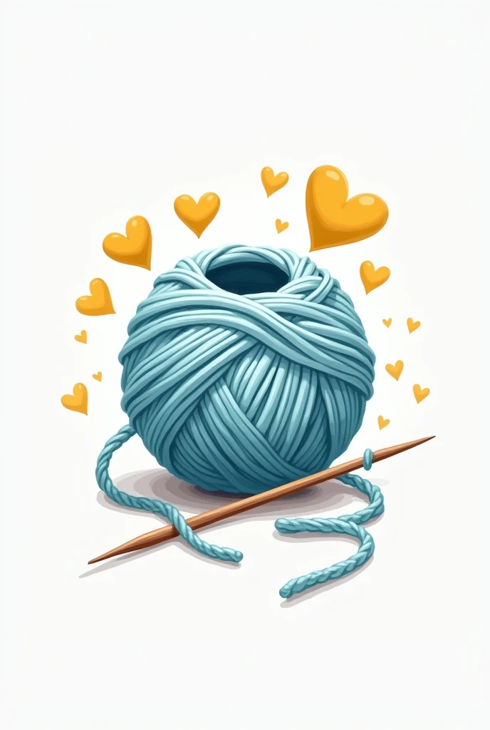 Criar um logotipo para uma loja de crochet, composing a ball of light blue wool and yellow hearts. A thread with a needle. The name of the store is "crochet.Lya"