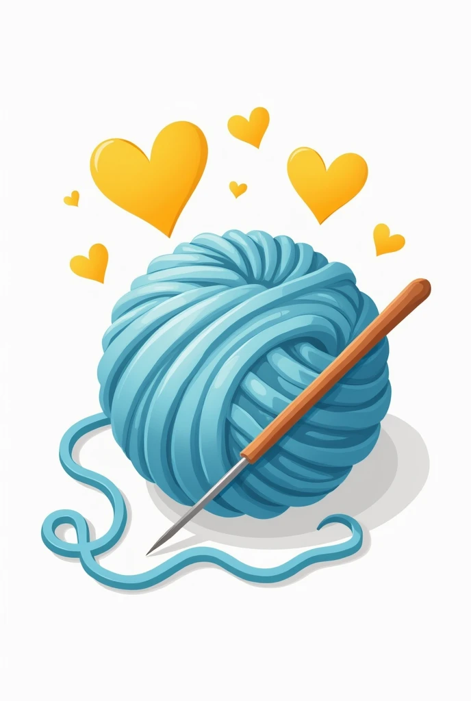 Criar um logotipo para uma loja de crochet, composing a ball of light blue wool and yellow hearts. A thread with a needle. The name of the store is "crochet.Lya". Put the name