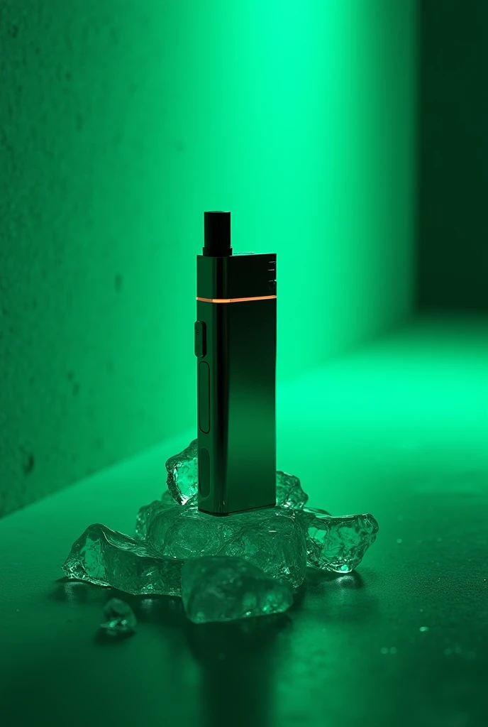 (photorealism:1.2), electronic cigarette , futuristic , green color , cold room , ice dropping from background , studio lighting , 4k
