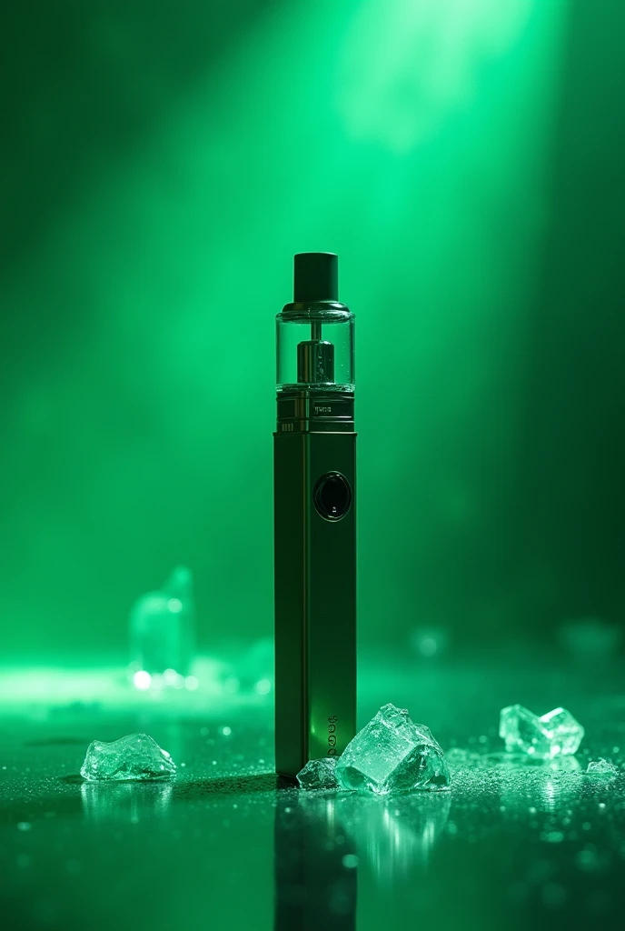 (photorealism:1.2), electronic cigarette , futuristic , green color , cold room , ice dropping from background , studio lighting , 4k
