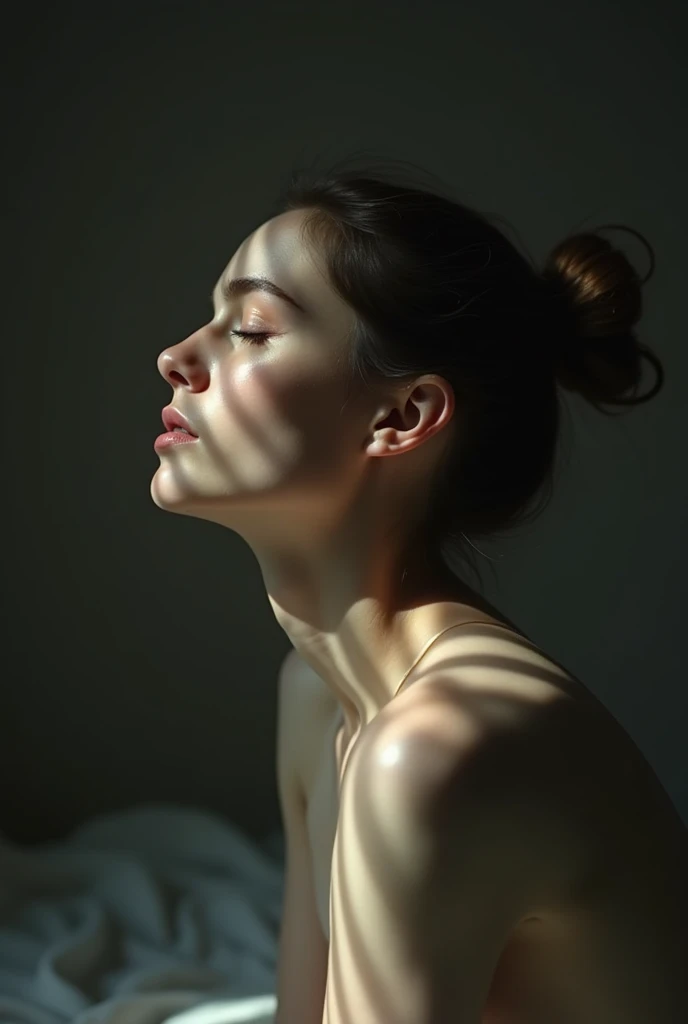 I am the lines of her and of her different faces that exist above her of her different lives only a figure of her naked body is seen and the expression of her face that sees the pain with that light of nostalgia and shadows with volumes , It is hope come true, her entire body is seen in blur, the message I want to convey is that there is tranquility for her. , 24k artwork uses volume in shadows uses the rules of composition uses the rules of cinema uses its colors rule of thirds and all the rules of photography uses the compositions of cinema shadows with volume and uses the latest image creation techniques photoshop rendering