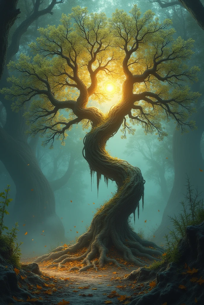 Title:The Withering
Glowing and dying tree of knowledge in a mystical place