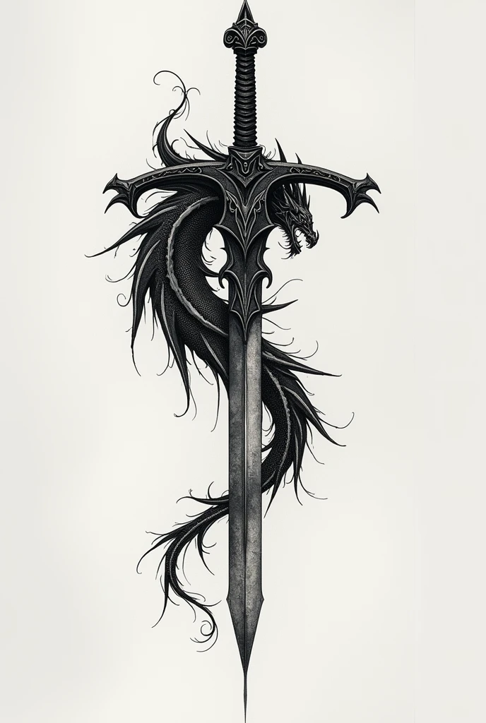 Blackwork style tattoo inspired by berserk, with the dragon-slaying sword and the mark of sacrifice 