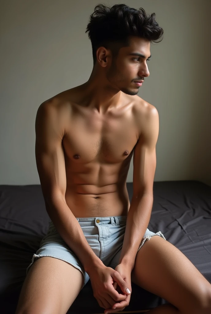 A cool hot and sexy boy sitting and the name is written Nivshal Raj make him naked 