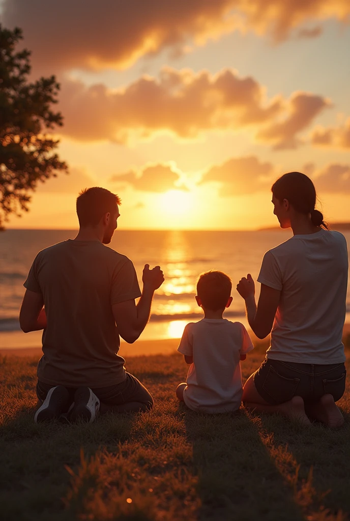 Family on their knees praying to God